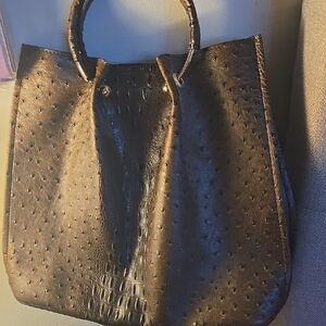 Cato Black Textured Tote Bag with Bamboo Handles